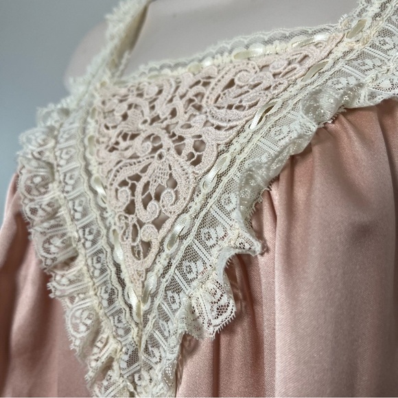 VTG 70s Women Maxi‎ Slip Dress Small Pink Embroidered Cottagecore Royalcore Lace - Picture 4 of 13